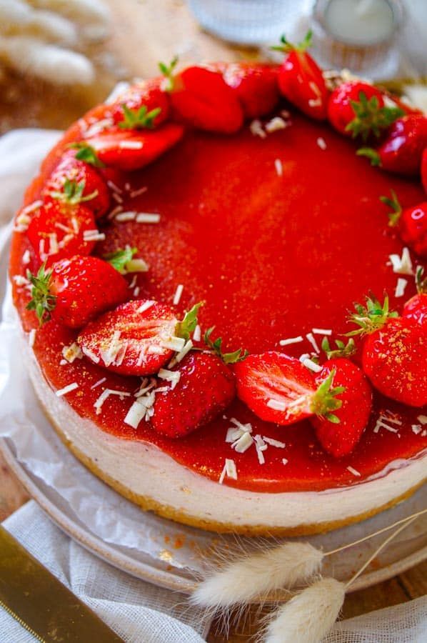 No bake cheesecake met rabarber en aardbei