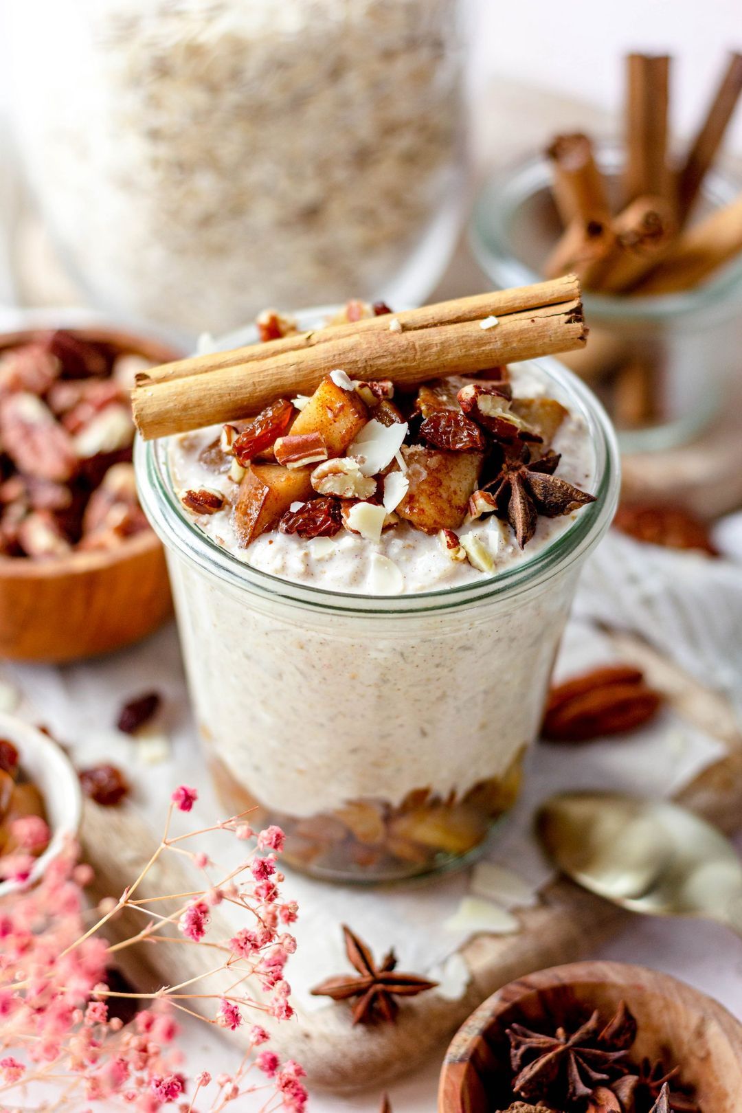 Overnight oats met peer en kaneel