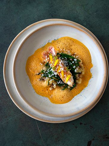 Langoustine, fregola sarda, langoustinejus, barilotto