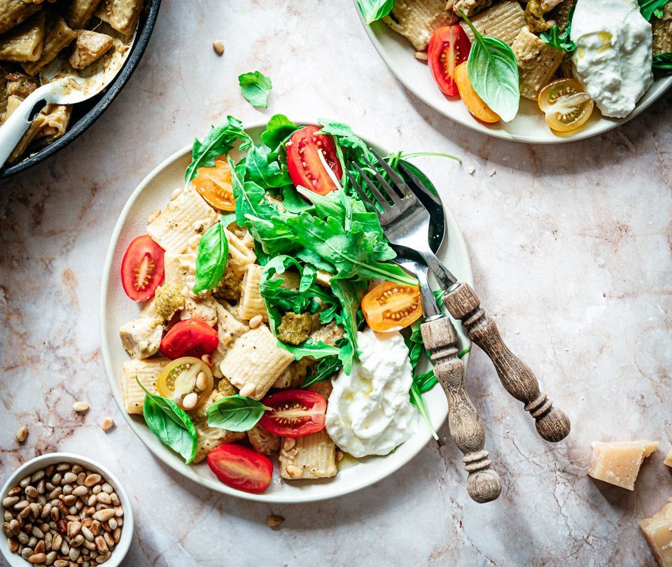 Pasta pesto met kip