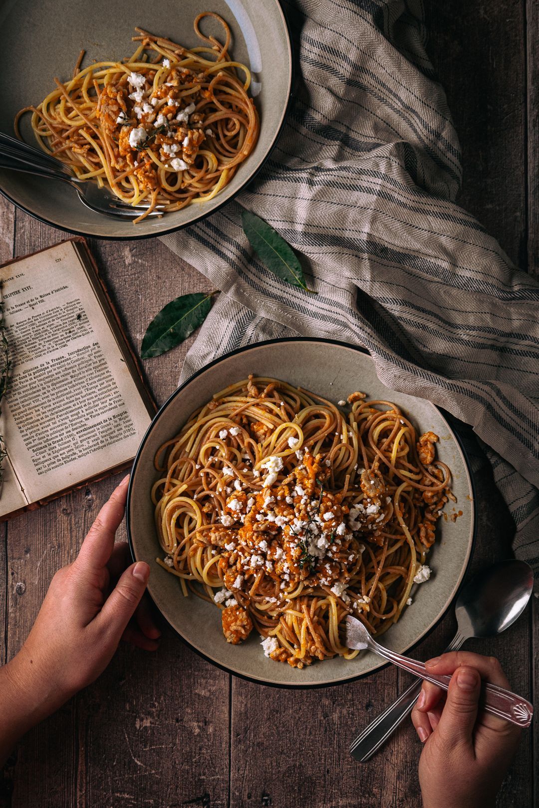 Pasta met pompoen en fetakaas
