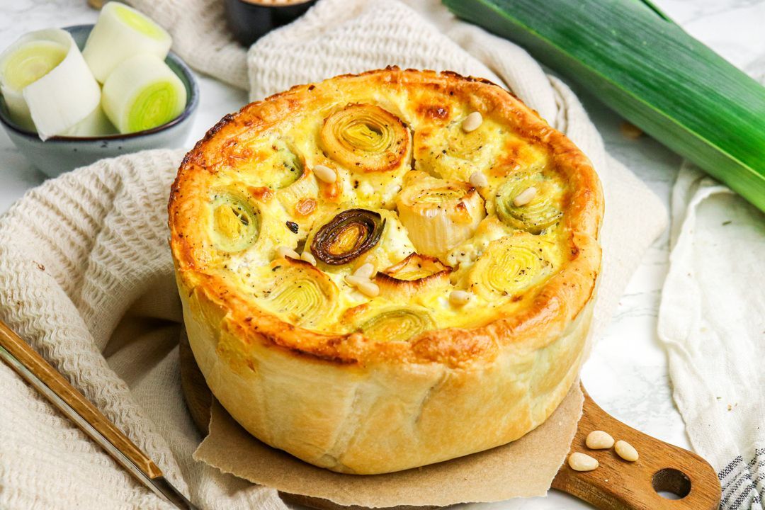 Quiche met zalm, prei en geitenkaas