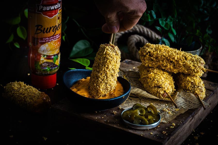 Chili cheddar corndogs (gerookte)