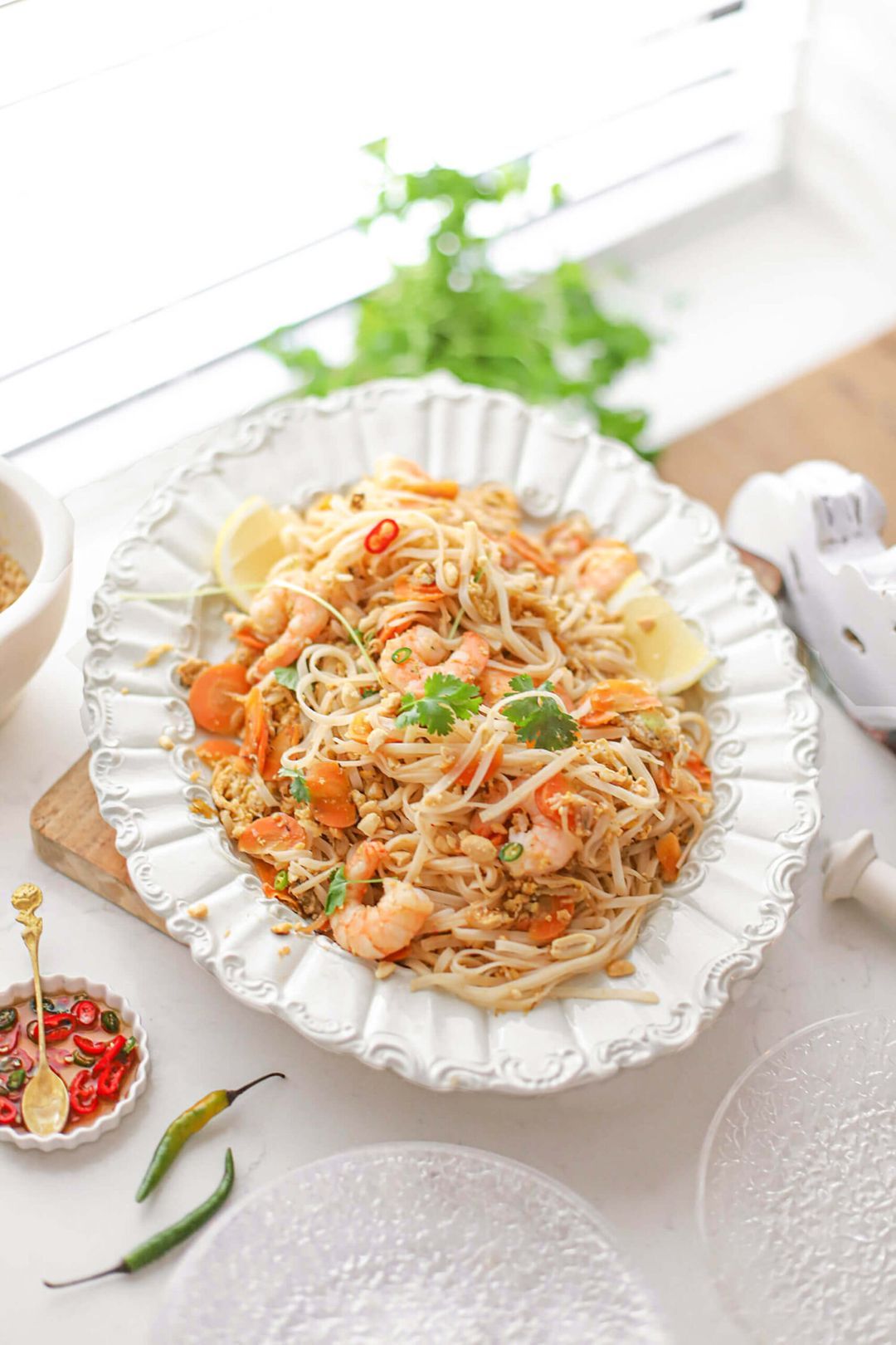 Snelle Pad Thai met gamba’s & citroen