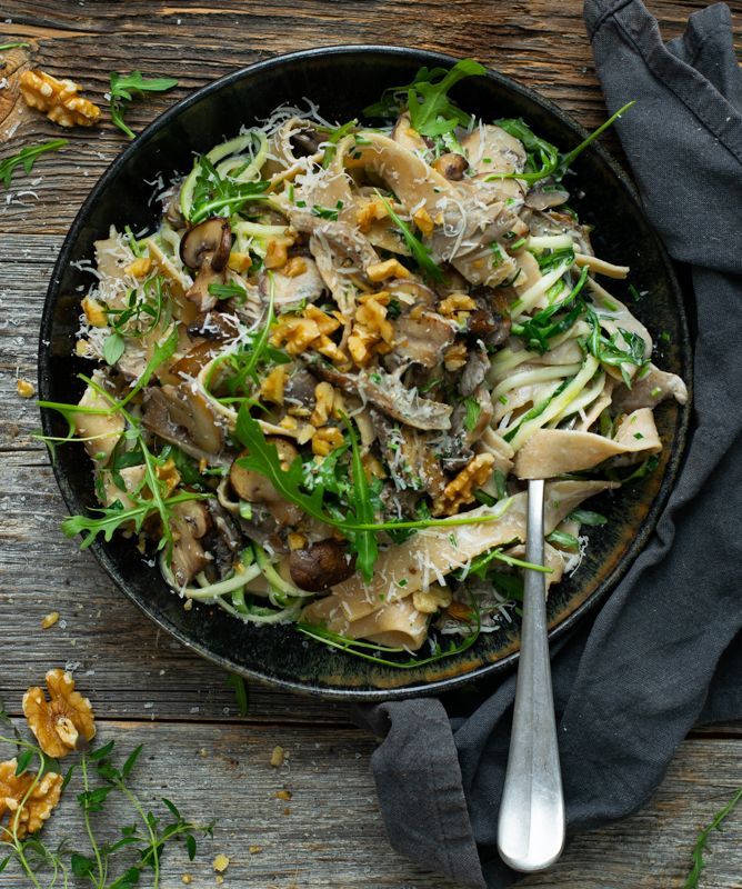 Pappardelle met champignons in een geitenkaassausje