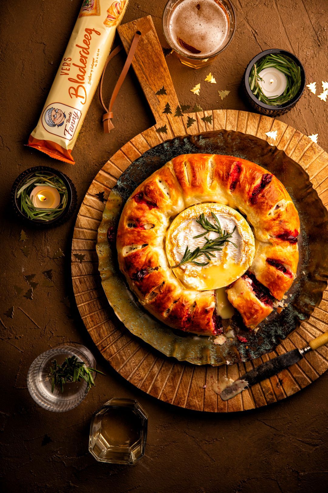 Krans met cranberry’s, camembert en noten
