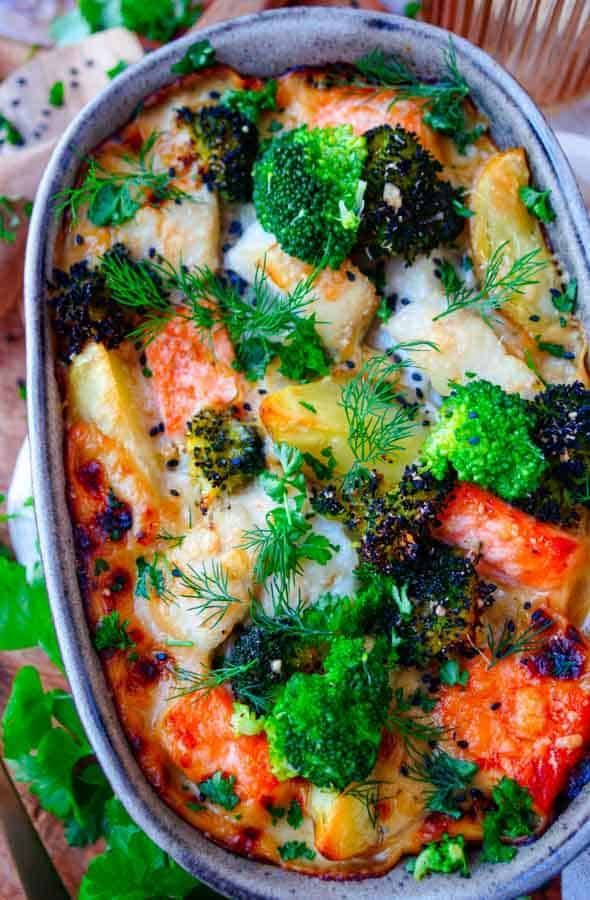 Ovenschotel met vis en prei