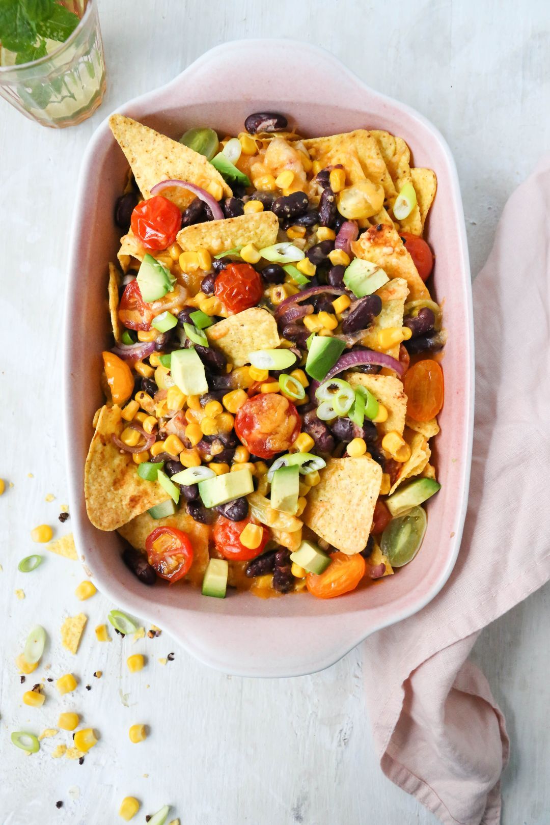 Nachoschotel met kidneybonen en mais