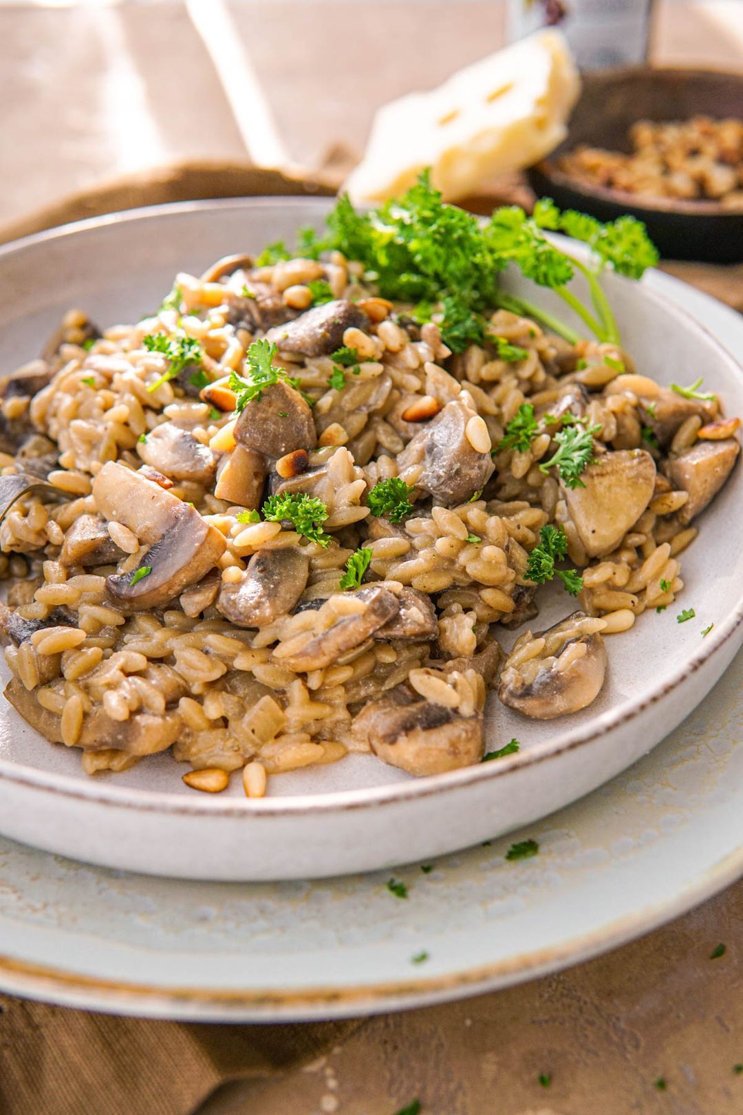 Orzo met champignons en emmentaler