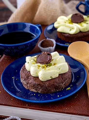 Brownies met pistache slagroom
