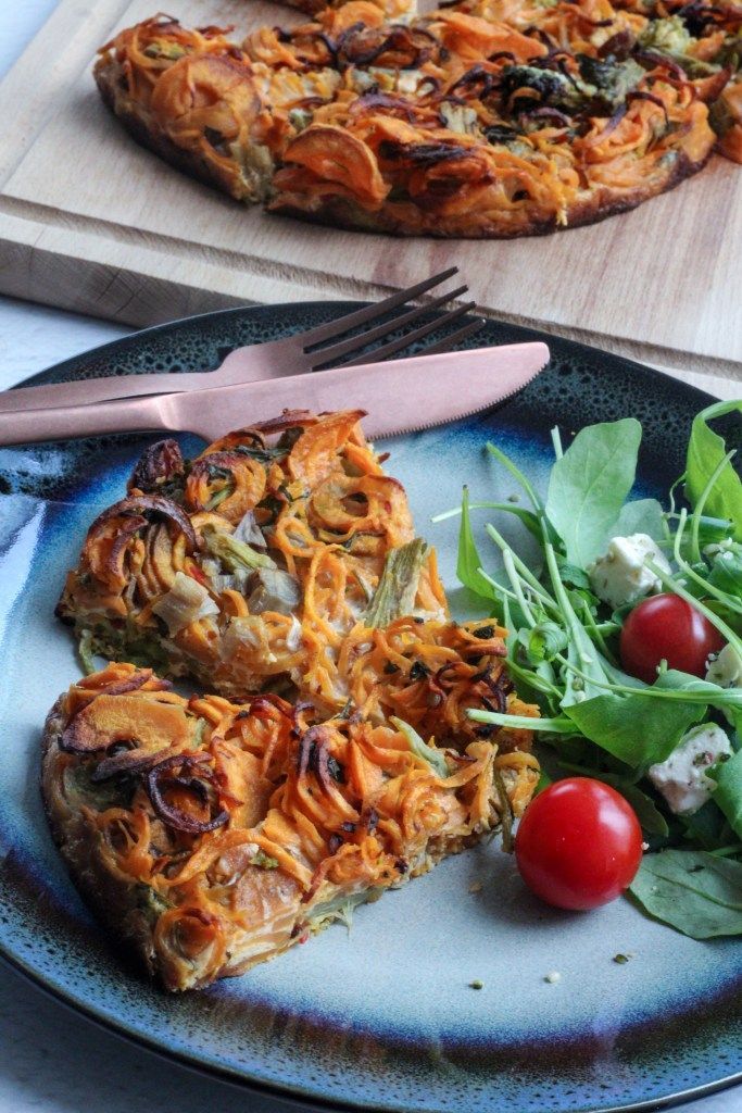 Frittata met zoete aardappel en groene groenten