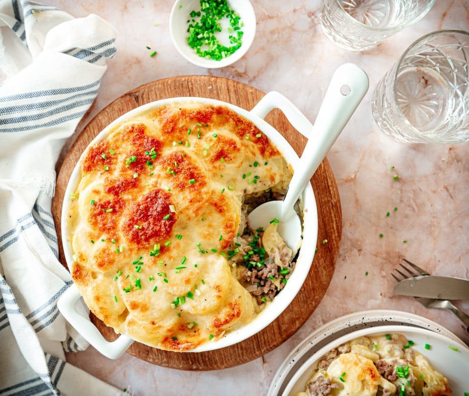 Witlof ovenschotel met aardappelschijfjes