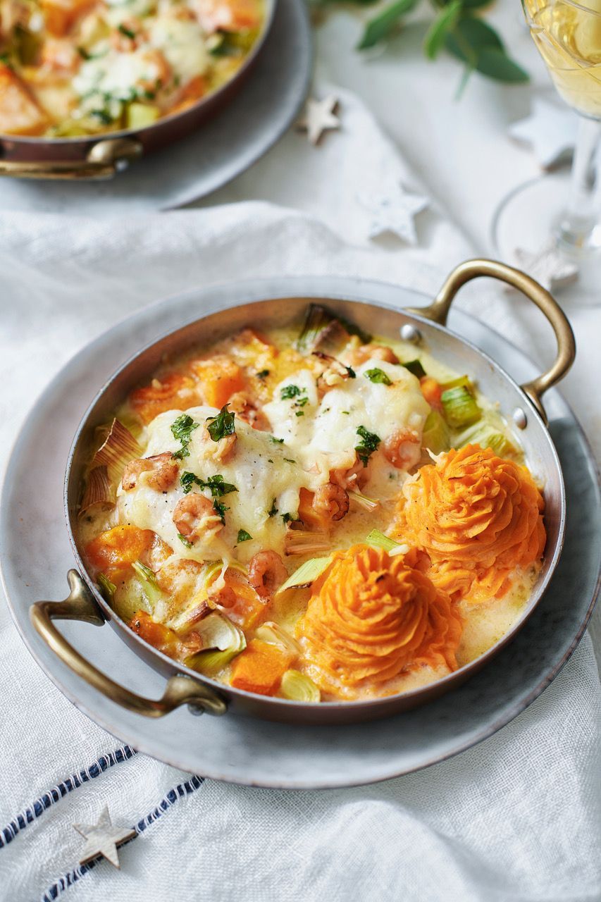 Vispannetje pompoen en pommes duchesse van zoete aardappel