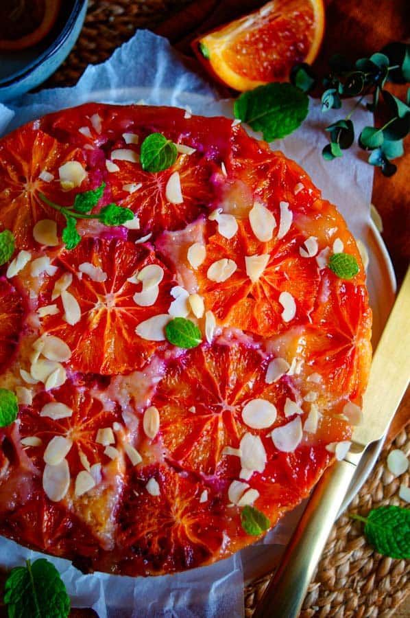 Upside down cake met bloedsinaasappel