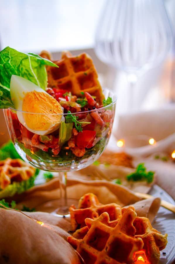 Garnalencocktail met hartige wafel