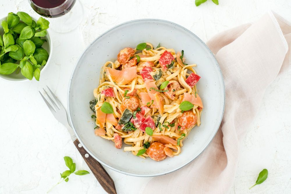 Pasta kruidenkaas met zalm