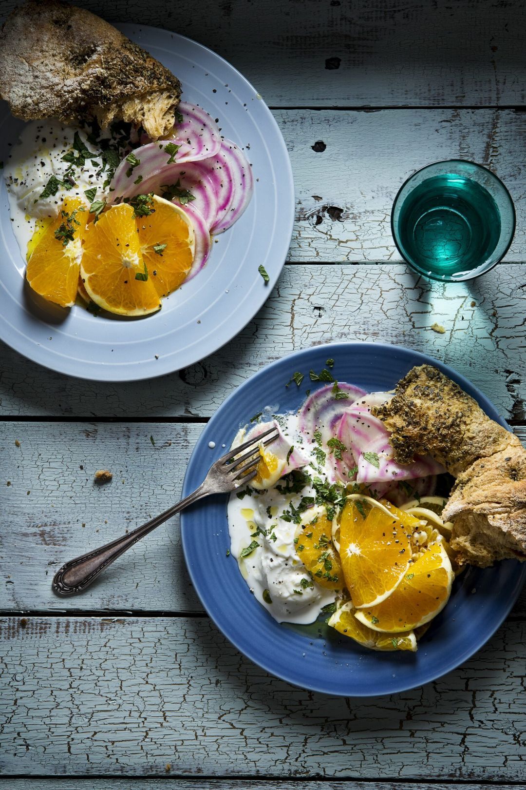 Burrata met sinaasappel en munt
