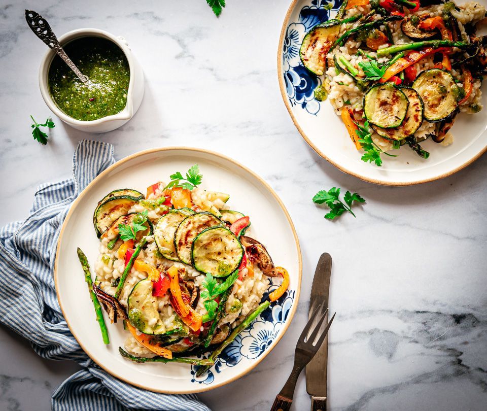 Vegetarische risotto met gegrilde groenten