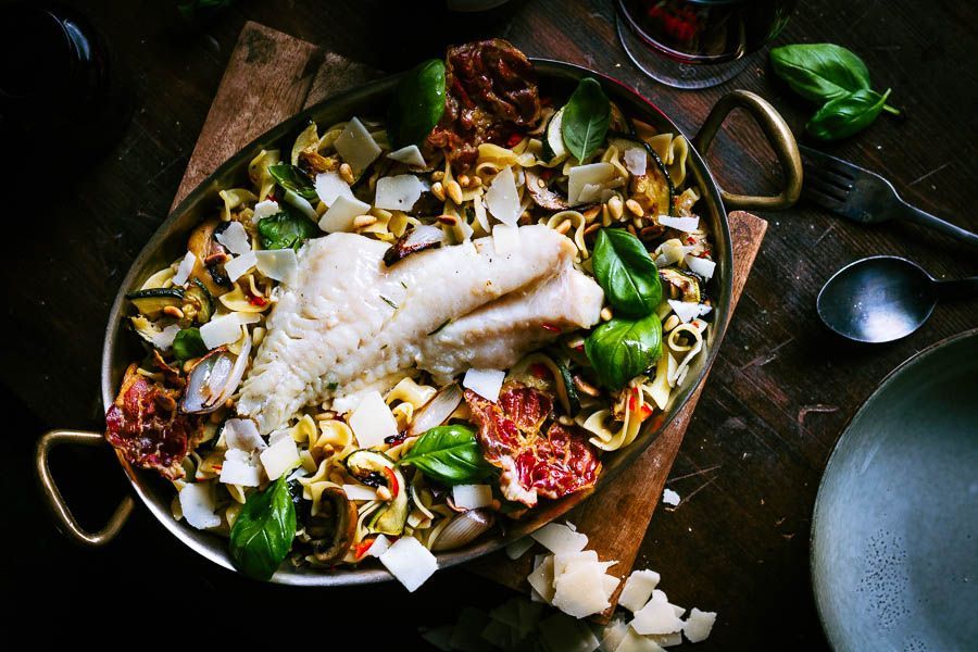 Roodbaarsfilet op de BBQ met citroen pasta