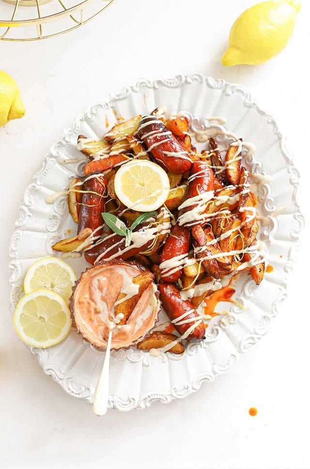 Aardappels met chorizo uit de oven, aioli & citroen