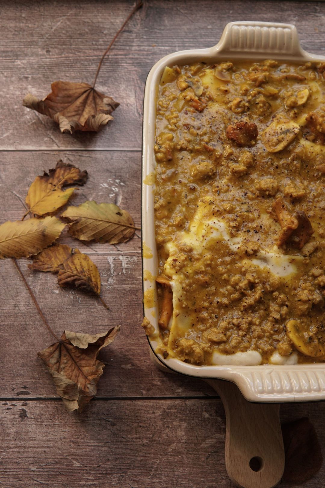 Herfstlasagne met pompoen en boschampignons